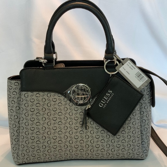 Guess Handbags - NWT - Guess Juneau Black and Grey Signature Satchel Handbag